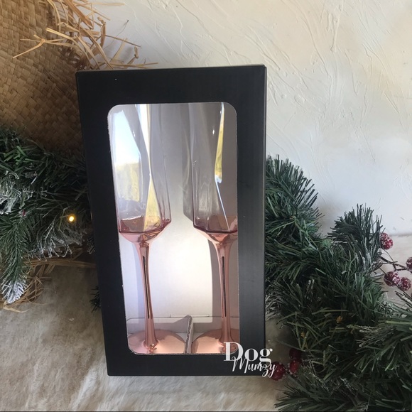 Luxe Habitat Rose Gold Champagne Flute Wine Glass Box Set - Picture 2 of 7